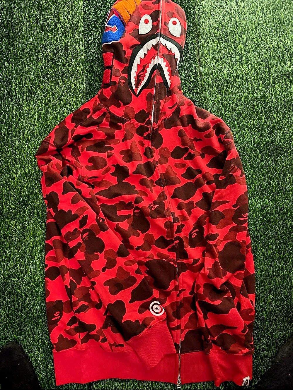 Kids Red & Black Camo Shark Hoodie